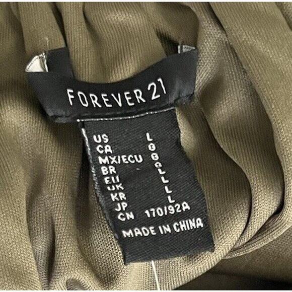 FOREVER 21 Baby Doll Mini Dress Women's Size L Olive Green 100% Cotton Y2K - Picture 9 of 14